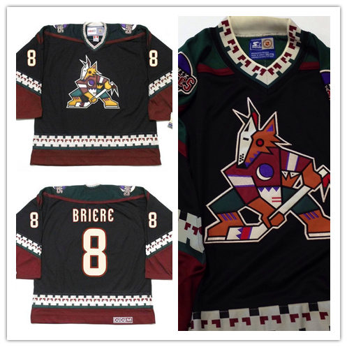 Men's Phoenix Coyotes #8 DANIEL BRIERE Black 2001 CCM Vintage Throwback NHL Hockey Jersey