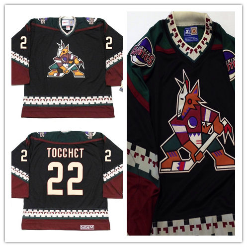Men's Phoenix Coyotes #22 RICK TOCCHET Black 1998 CCM Vintage Throwback NHL Hockey Jersey