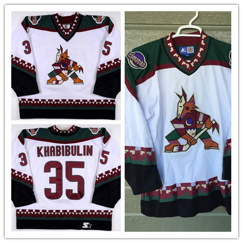 Men's Phoenix Coyotes #35 NIKOLAI KHABIBULIN White 1997 CCM Vintage Throwback NHL Hockey Jersey