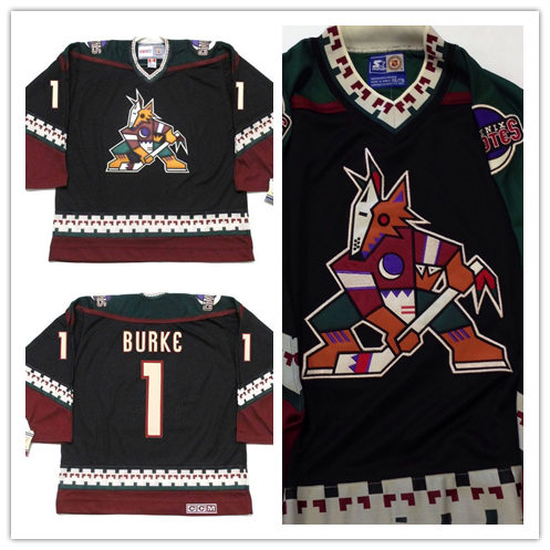 Men's Phoenix Coyotes #1 SEAN BURKE Black 2001 CCM Vintage Throwback NHL Hockey Jersey