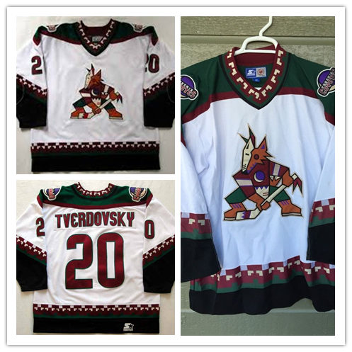 Men's Phoenix Coyotes #20 Oleg Tverdovsky White 1998 CCM Vintage Throwback NHL Hockey Jersey