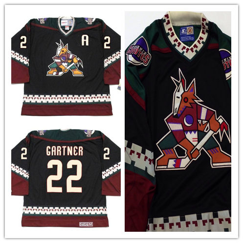 Men's Phoenix Coyotes #22 MIKE GARTNER Black 1996 CCM Vintage Throwback NHL Hockey Jersey