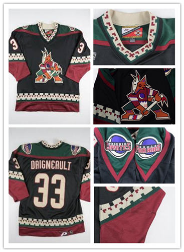 Men's Phoenix Coyotes #33 J. J. Daigneault Black 1998 CCM Vintage Throwback NHL Hockey Jersey