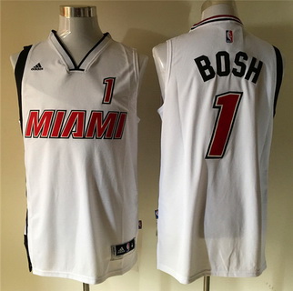 Men's Miami Heat #1 Chris Bosh Revolution 30 Swingman 2015-16 Retro White Jersey