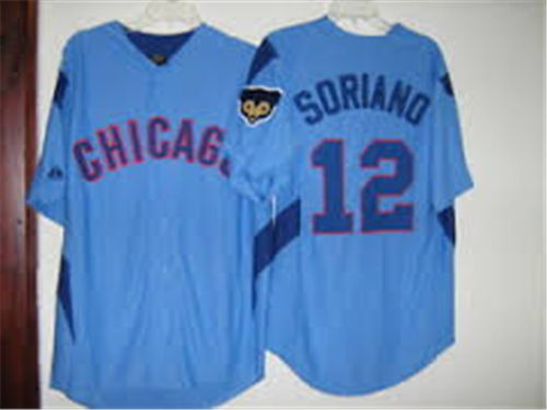 Men's Chicago Cubs Retired Player #12 Alfonso Soriano  Blue Cool Base Jersey