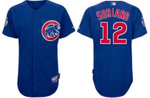 Men's Chicago Cubs Retired Player #12 Alfonso Soriano Blue Cool Base Jersey
