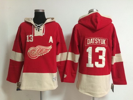 Men's Detroit Red Wings #13 Pavel Datsyuk Old Time Hockey 2014 Red Hoodie