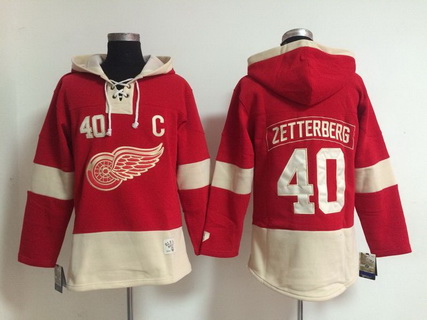Men's Detroit Red Wings #40 Henrik Zetterberg Old Time Hockey 2014 Red Hoodie