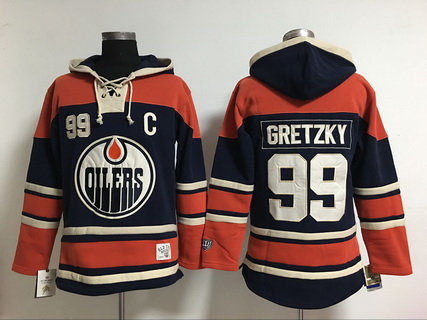 Men's Edmonton Oilers #99 Wayne Gretzky Old Time Hockey Navy Blue Hoodie