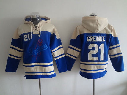 Men's Los Angeles Dodgers #21 Zack Greinke Blue Alternate MLB Hoodie