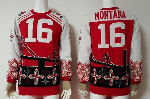 Men's San Francisco 49ers #16 Joe Montana Retired Player Multicolor NFL Sweater