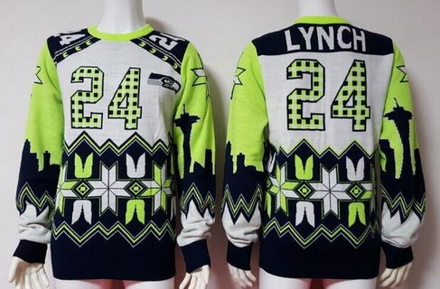 Men's Seattle Seahawks #24 Marshawn Lynch Multicolor NFL Sweater