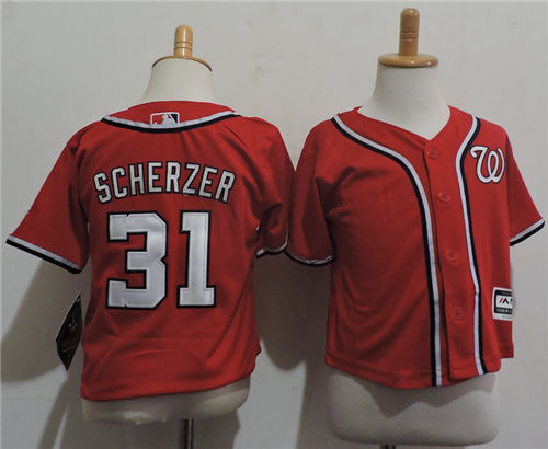 Toddler's Washington Nationals #31 Max Scherzer Red Scarlet Cool Base Jersey