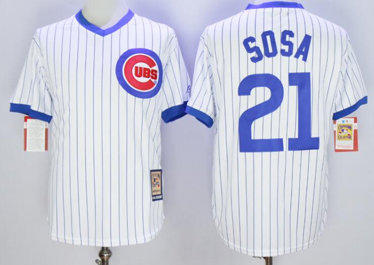 Men's Chicago Cubs #21 Sammy Sosa White Pullover Cooperstown Jersey