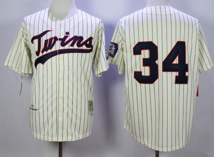 Men's Minnesota Twins #34 Kirby Puckett Cream 1969 Throwback VINTAGE Baseball Jersey