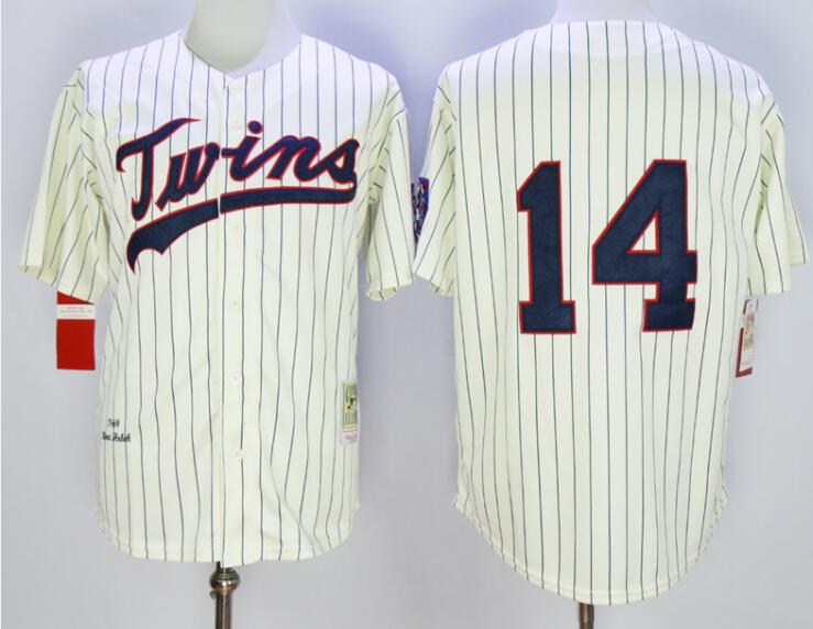 Men's Minnesota Twins #14 Kent Hrbek Cream 1969 Throwback VINTAGE Baseball Jersey