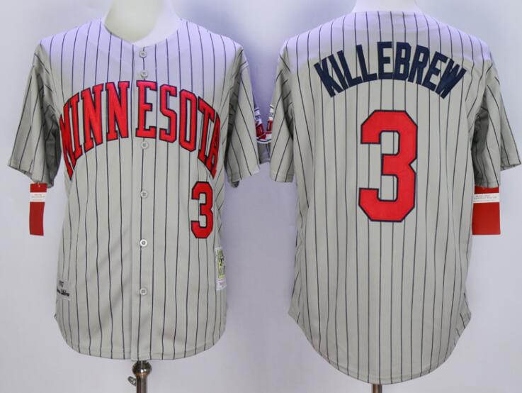 Men's Minnesota Twins #3 Harmon Killebrew Grey 1987 Throwback VINTAGE Baseball Jersey