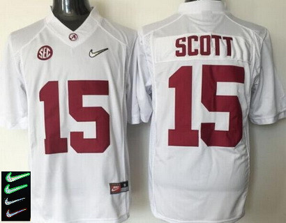 Men's Alabama Crimson Tide #15 JK Scott White 2016 Playoff Diamond Quest College Football Nike Limited Jersey