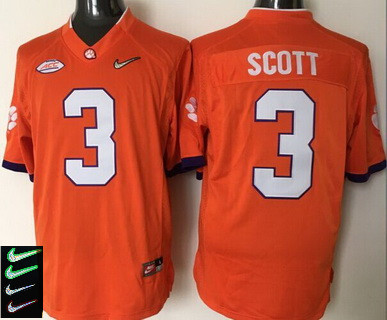 Men's Clemson Tigers #3 Artavis Scott Orange 2016 Playoff Diamond Quest College Football Nike Limited Jersey