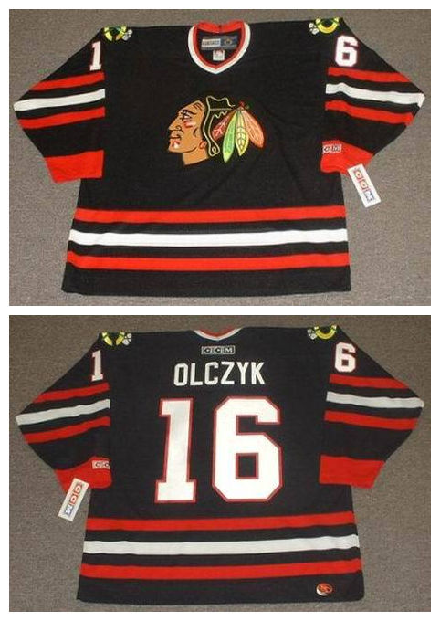 Men's Chicago Blackhawks #16 ED OLCZYK 1999 CCM Throwback Alternate NHL Hockey Jersey