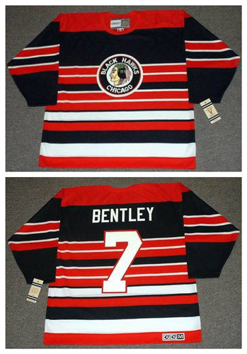 Men's Chicago Blackhawks #7 DOUG BENTLEY 1940's CCM Vintage Throwback NHL Hockey Jersey