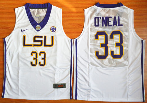Men's NCAA LSU Tigers college basketball jersey #33 Shaquille O'Neal LSU White jersey