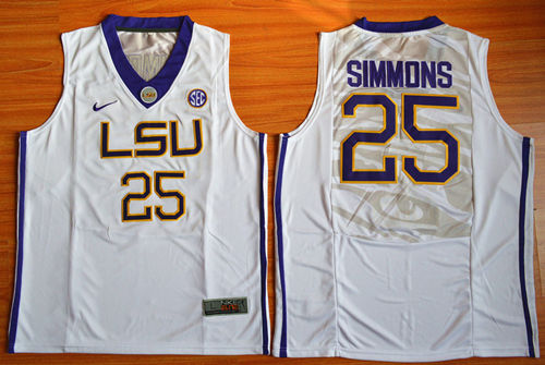 Men's NCAA LSU Tigers college basketball jersey #25 Ben Simmons LSU White jersey