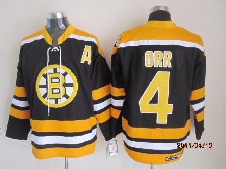 Men's Boston Bruins #4 Bobby Orr 1974 CCM Vintage Throwback Black Away NHL Hockey Jersey