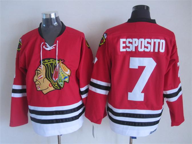 Men's Chicago Blackhawks #7 Tony Esposito Red Throwback CCM Jersey