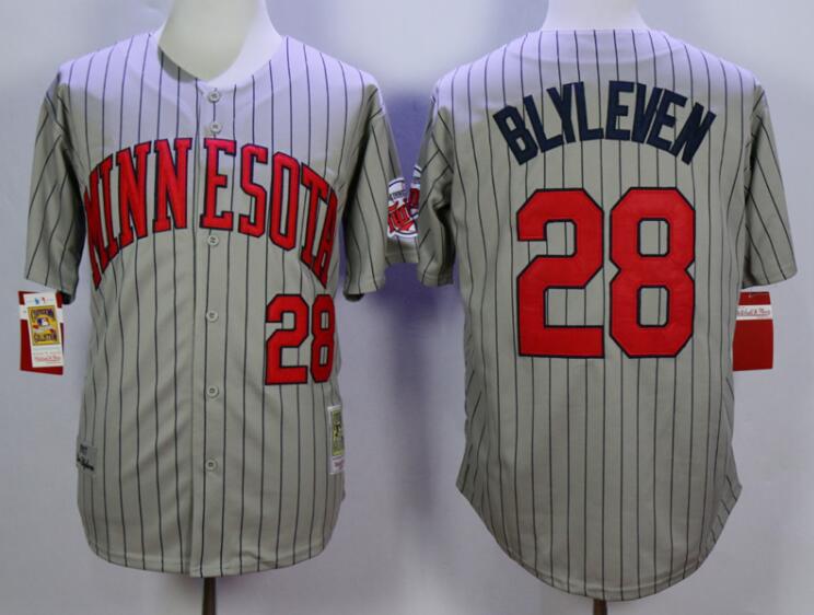 Men's Minnesota Twins #28 Bert Blyleven 1987 Gray Throwback Baseball Jerseys