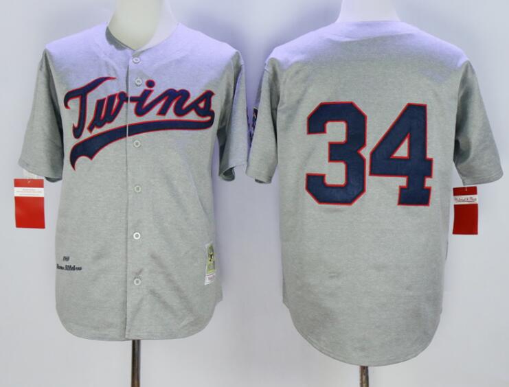 Men's Minnesota Twins #34 Kirby Puckett 1969 Gray Wool Throwback Baseball Jerseys