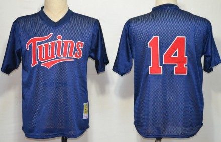 Men's Minnesota Twins #14 Kent Hrbek Navy Blue Mesh Pullover Throwback Baseball Jerseys