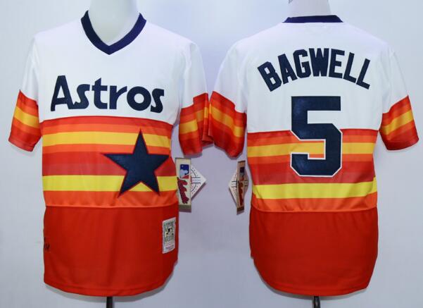 Men's Houston Astros #5 Jeff Bagwell Majestic Orange Rainbow Cool Base Cooperstown Collection Player Jersey