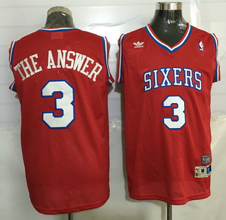 Men's Philadelphia 76ers #3 Allen Iverson The Answer Nickname Red Soul Swingman Jersey