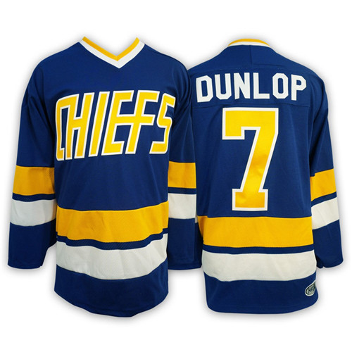 Mens Hanson brothers Charlestown CHIEFS #7 Reggie DUNLOP Away Blue Jersey