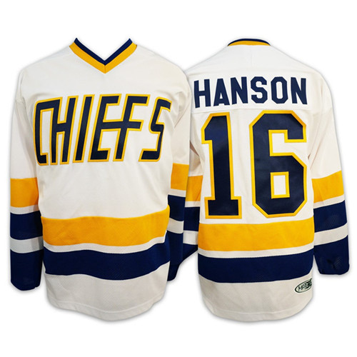 Mens Hanson brothers Charlestown CHIEFS #16 Jack HANSON Home White Jersey