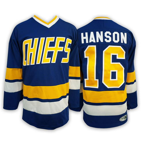 Mens Hanson brothers Charlestown CHIEFS #16 Jack HANSON Away Blue Jersey