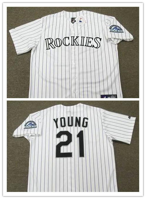 Men's Colorado Rockies #21 ERIC YOUNG 1996 Majestic Throwback Home Baseball Jersey