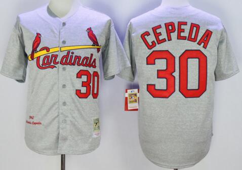 Mens St. Louis Cardinals #30 Orlando Cepeda 1967 Gray Wool Mitchell&Ness Throwback Jersey