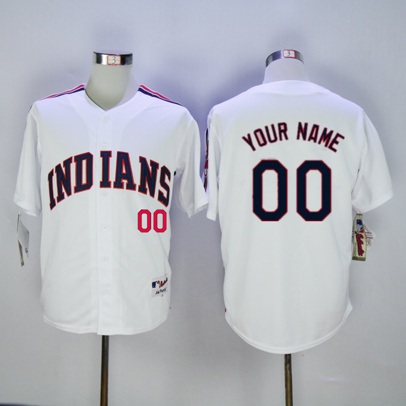 Men's Customized Cleveland Indians White 1993 Throwback  Cool Base Personal Baseball Jersey