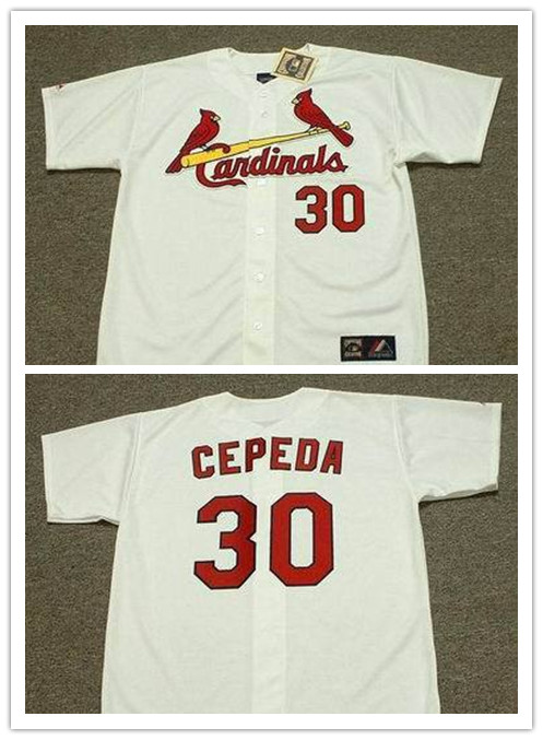 Mens St. Louis Cardinals #30 Orlando Cepeda 1967 White Home Majestic Cooperstown Throwback Jersey