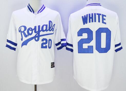 Men's Kansas City Royals #20 Frank White Throwback Jerseys White