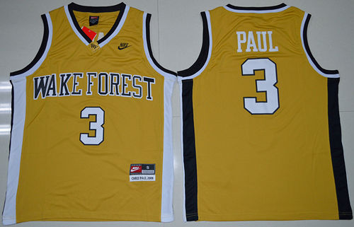 Men's Wake Forest Demon Deacons #3 Chris Paul College Basketball Jersey - Gold