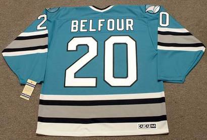 Men's San Jose Sharks #20 ED BELFOUR 1997 CCM Vintage Throwback NHL Hockey Jersey