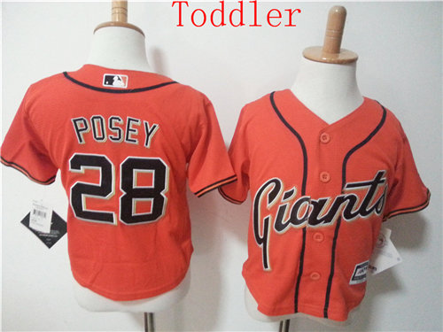 Toddler San Francisco Giants #28 Buster Posey Orange 2015 Cool Base Baseball Jersey