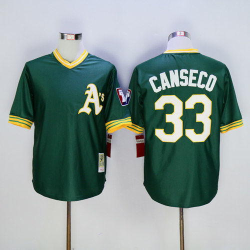 Men's Oakland Athletics #33 Jose Canseco Pullover Cooperstown Away Green Throwback Baseball Jersey