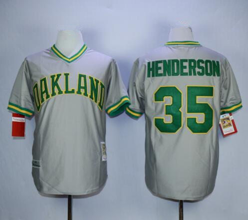 Men's Oakland Athletics #35 Rickey Henderson Gray Pullover Cooperstown 1979 Throwback Jersey