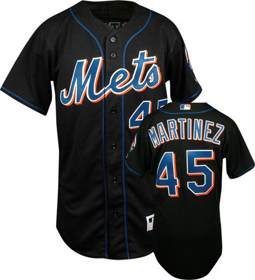 Men's New York Mets #45 Pedro Martinez 2005 Alternate Road Black Mets Cool Base Jersey