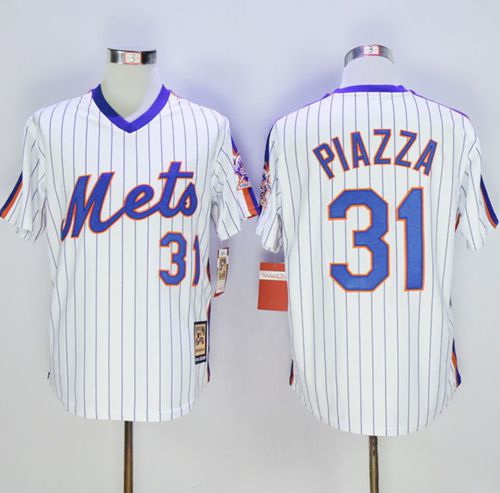 Men's New York Mets #31 Mike Piazza White Throwback Vintage Pullover Cooperstown Baseball Jersey