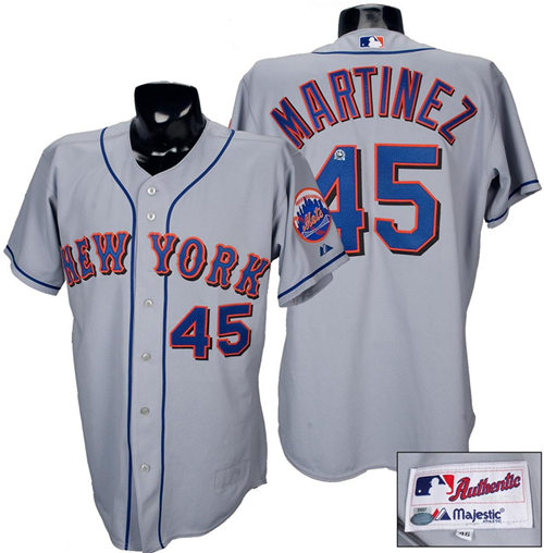 Men's New York Mets #45 Pedro Martinez 2005 Road Gray Cool Base Jersey